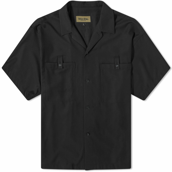 Photo: Uniform Bridge Men's Two Pocket Open Collar Short Sleeve Shirt in Black