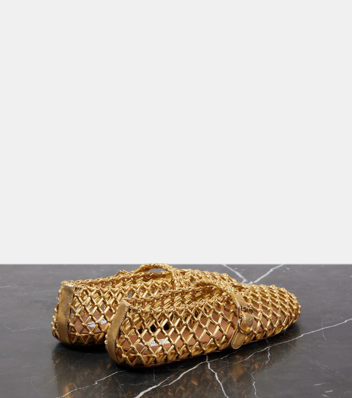 ALAIA SHORT BOOTS IN LIGHT BLUE MESH FISHNET