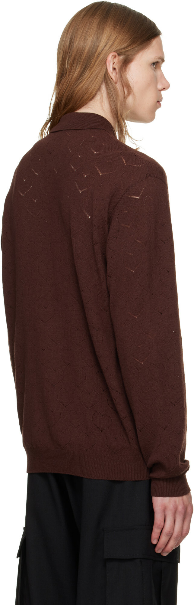 vowels Brown Eyelet Knitted Zip-Up Sweater