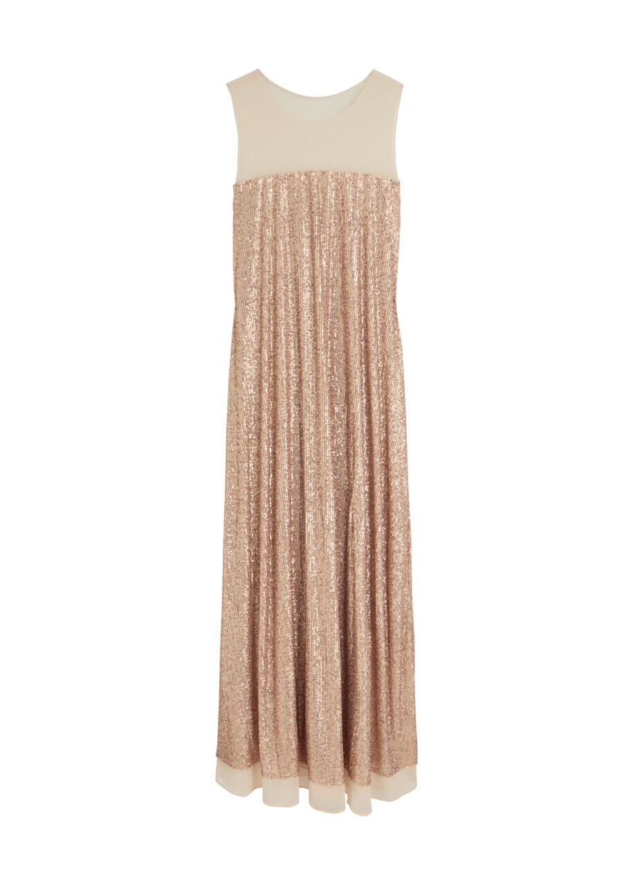 Norma Kamali Sequin-embellished Mesh Maxi Dress Beige