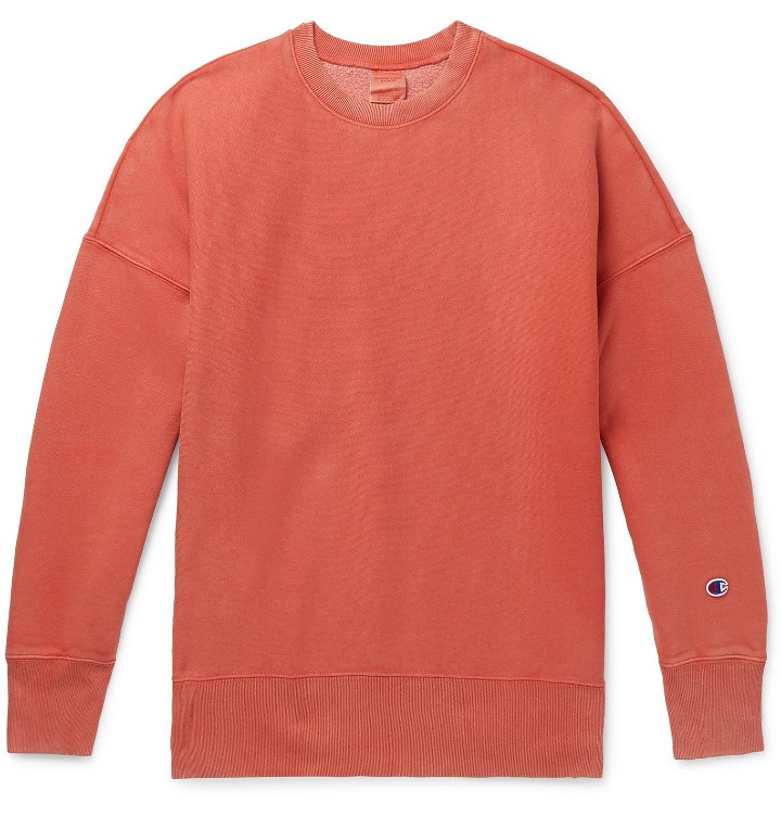 Photo: CHAMPION - Logo-Appliquéd Fleece-Back Cotton-Blend Jersey Sweatshirt - Orange