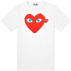 Comme des Garçons Play Men's Double Heart Logo T-Shirt in White/Red/Blue