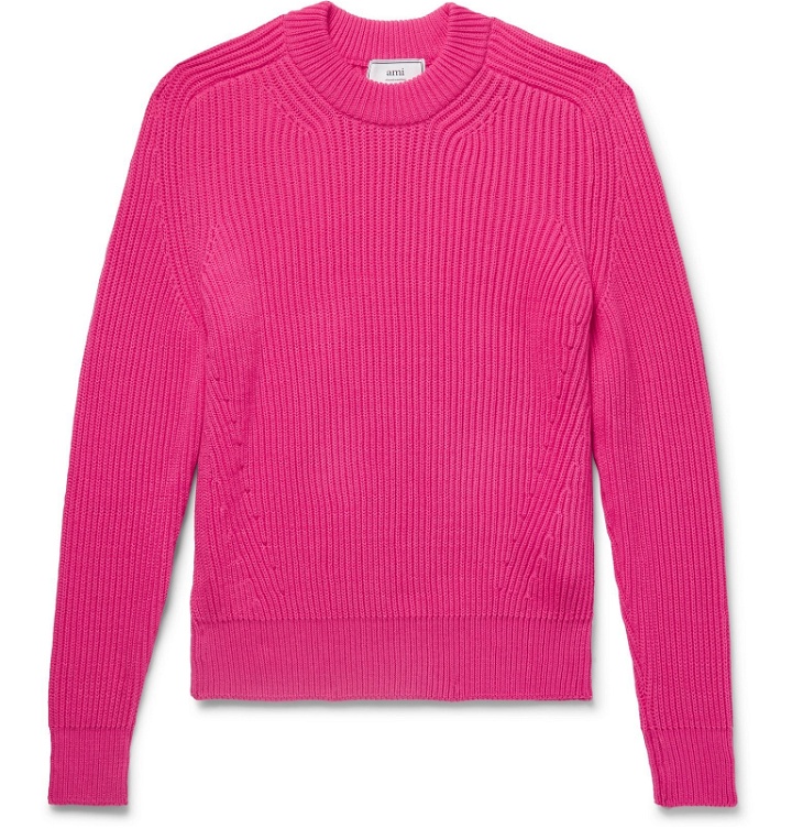 Photo: AMI - Ribbed Cotton-Blend Sweater - Pink