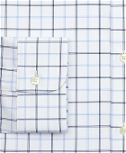 Brooks Brothers Men's Stretch Regent Regular-Fit Dress Shirt, Non-Iron Poplin Button-Down Collar Double-Grid Check | Blue