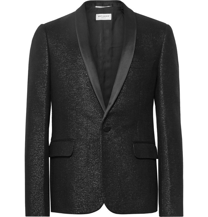 Photo: Saint Laurent - Black Satin-Trimmed Metallic Wool-Blend Blazer - Men - Black