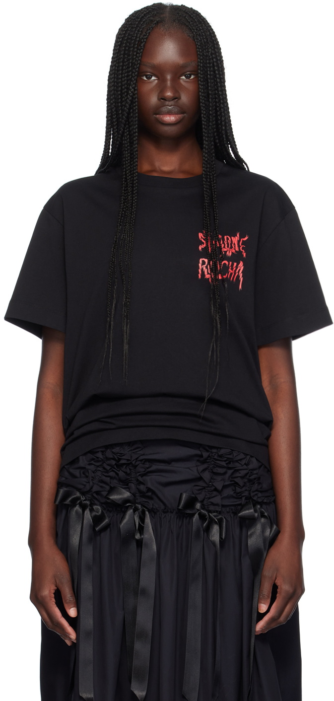 Simone Rocha Black Printed Ribbon Logo T-Shirt Simone Rocha