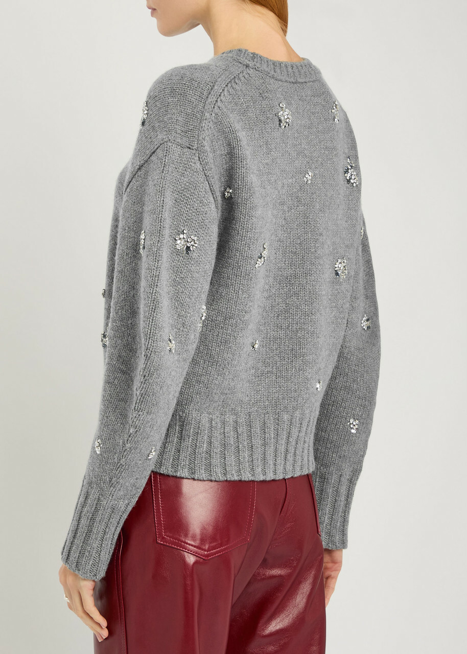 Simkhai Caroline Embellished Wool and Cashmere-blend Jumper Grey