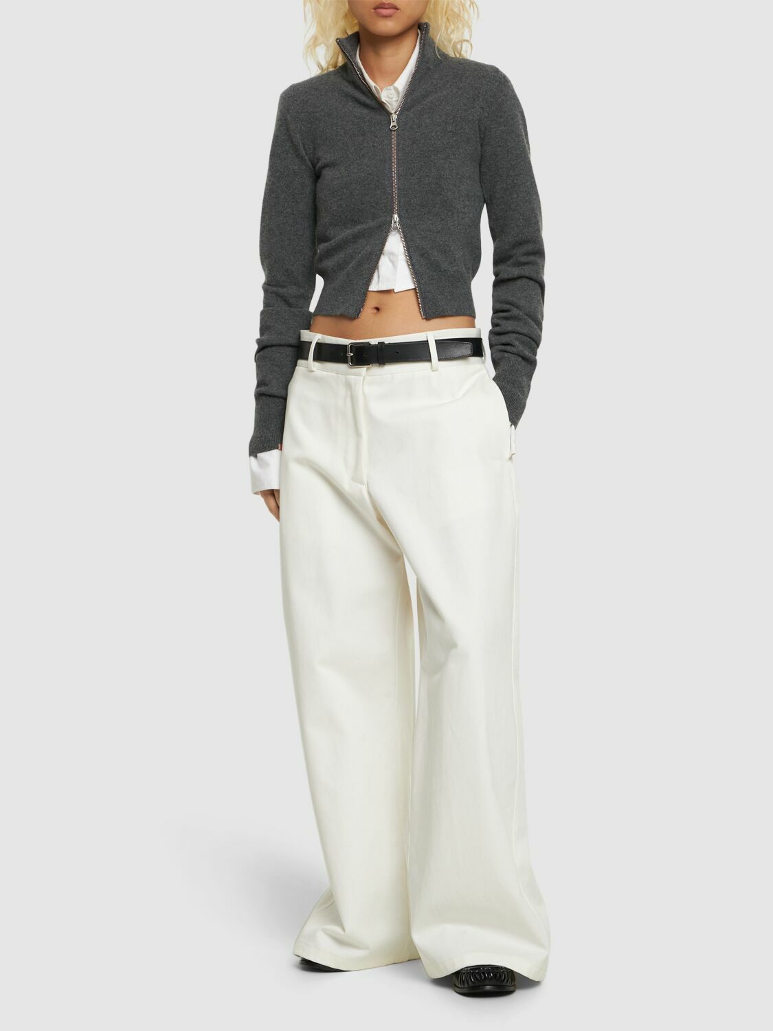 JIL SANDER - Cotton Gabardine Wide Leg Pants Jil Sander