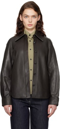 CO Brown Structured Button Down Leather Shirt