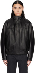 Solid Homme Black Hooded Leather Jacket