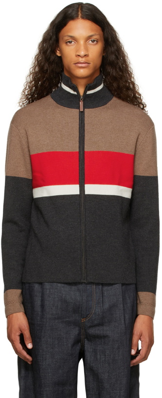 Photo: Wales Bonner Brown & Navy George Knit Zip-Up Sweater