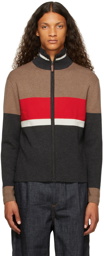 Wales Bonner Brown & Navy George Knit Zip-Up Sweater