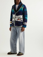 Alanui - Arctic Surfers Shawl-Collar Fringed Cashmere Jacquard Cardigan - Blue