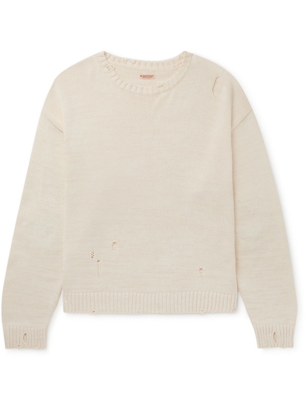 Photo: KAPITAL - Distressed Intarsia Cotton-Blend Sweater - Neutrals