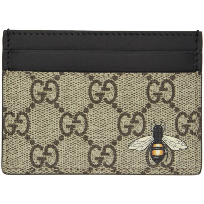 Gucci Beige/Black GG Supreme Canvas and Leather Bee Card Holder Gucci