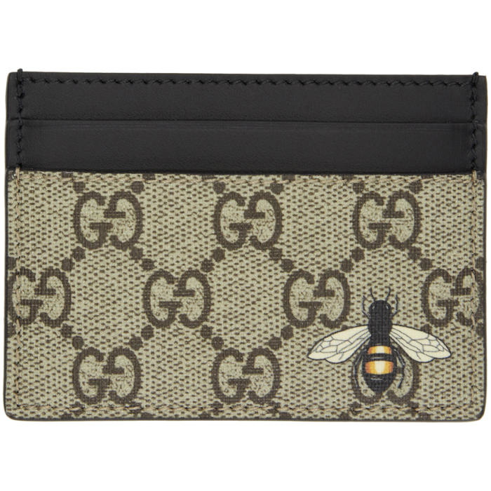 Photo: Gucci Beige and Black GG Supreme Bee Card Holder