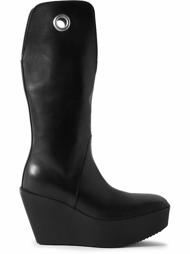 Photo: Rick Owens - Kowboy Eyelet-Embellished Leather Platform Boots - Black