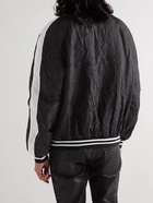 Balmain - Padded Striped Crinkled-Shell Bomber Jacket - Black