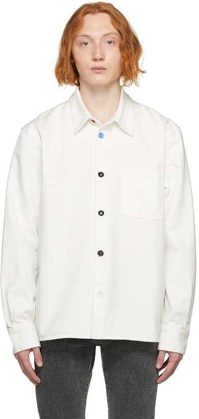 Photo: Off-White White Denim Flower Button Shirt