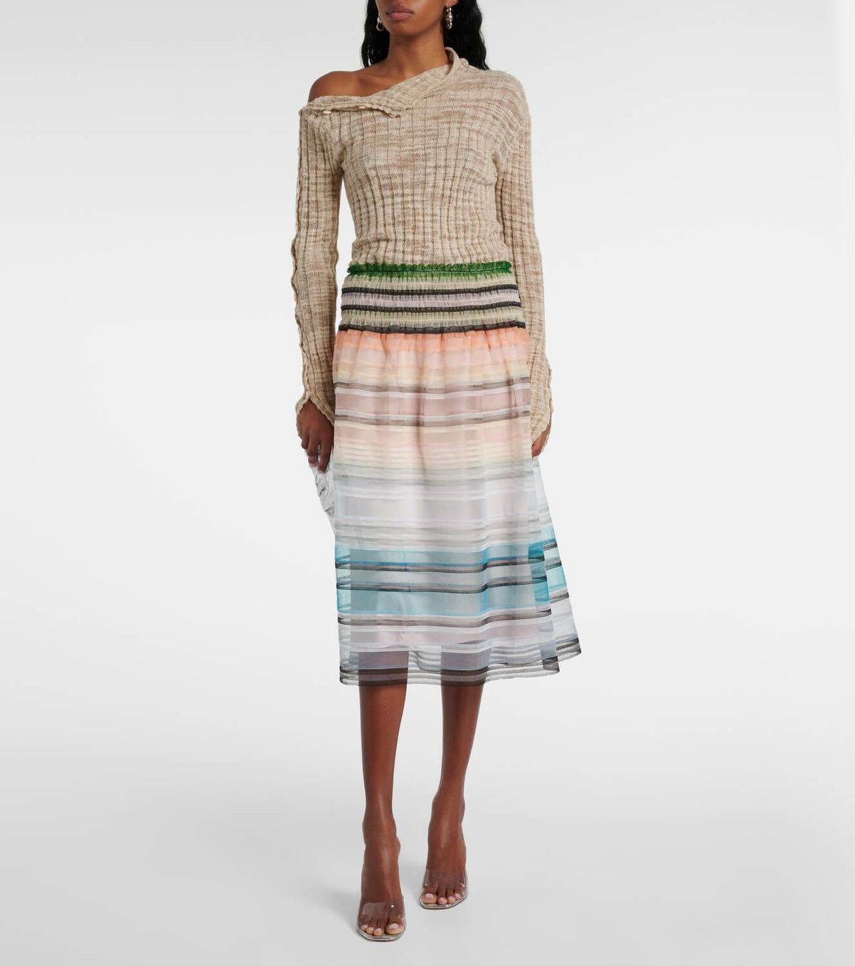 Susan Fang Striped tulle midi skirt