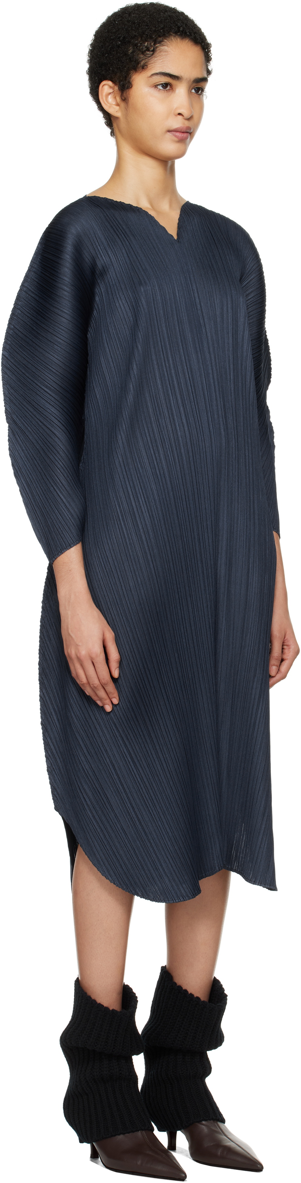 PLEATS PLEASE ISSEY MIYAKE Navy Wormhole Midi Dress Pleats Please