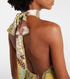 Rixo Maura printed halterneck satin midi dress