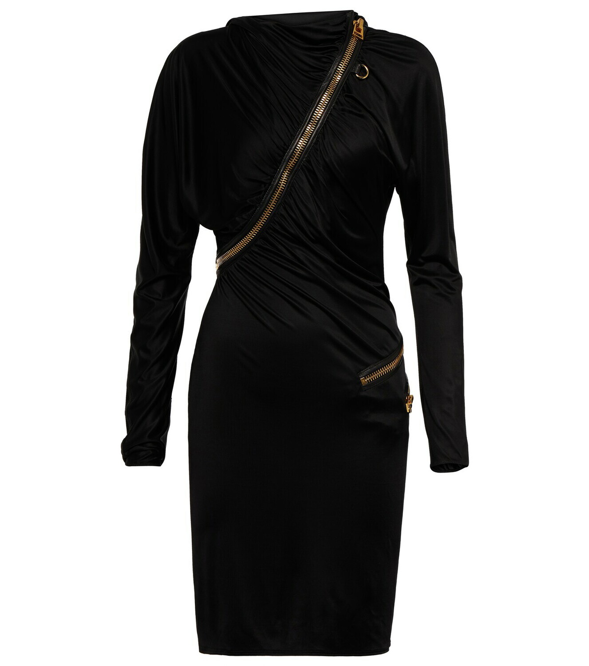 ★TOM FORD VISCOSE Vネック ブラック ベルト付き ミニ ドレス SALE!総レース/ベルト/深Vカット/谷間魅せ/背中魅せ/ロング