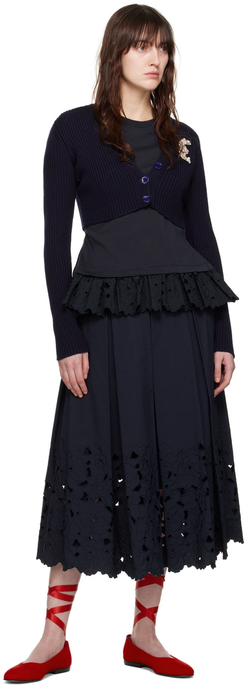 Erdem Navy Pleated Midi Skirt Erdem