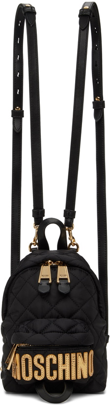 Photo: Moschino Black Mini Quilted Logo Backpack