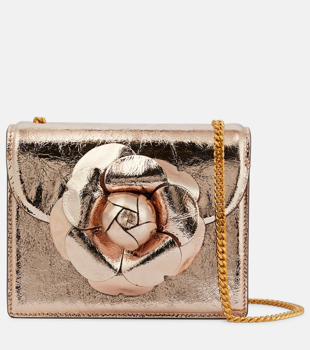 Oscar de la Renta Flap Leather Pochette Crossbody Bag in Pink