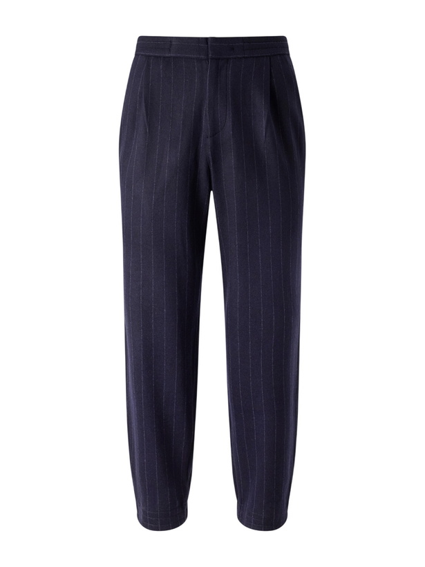 Photo: SEASE - Tapered Pinstriped Wool-Blend Trousers - Blue