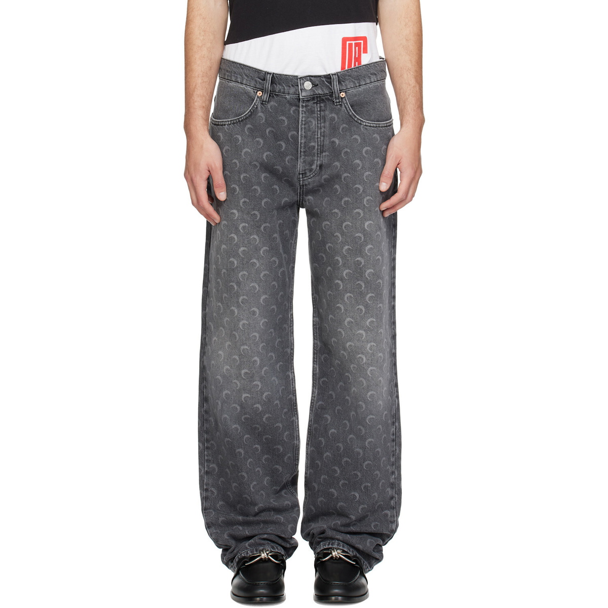 Marine Serre Gray Moon Laser Wash Baggy Jeans
