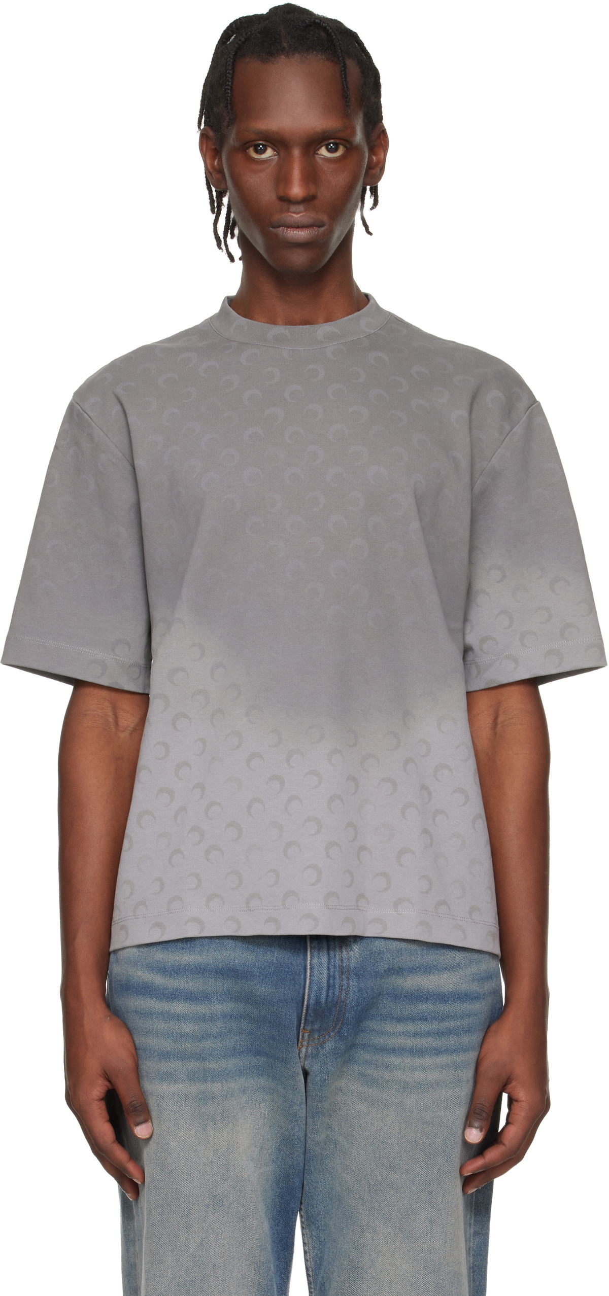 Marine Serre Gray Faded Moon Jersey Relaxed T-shirt