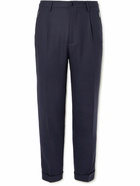 Etro - Tapered Pleated Wool-Blend Twill Trousers - Blue