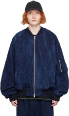Juun.J Blue Oil-Washed Denim Bomber Jacket