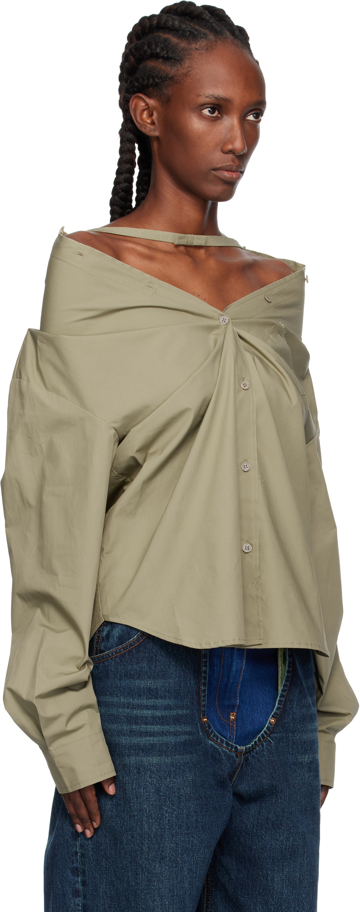 Pushbutton Khaki Dropped Shoulder Shirt