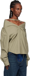 Pushbutton Khaki Dropped Shoulder Shirt