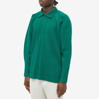Homme Plissé Issey Miyake Men's Long Sleeve Pleat Quarter Zip Polo Shirt in Emerald Green
