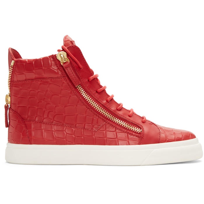 Photo: Giuseppe Zanotti Red Croc-Embossed London High-Top Sneakers 
