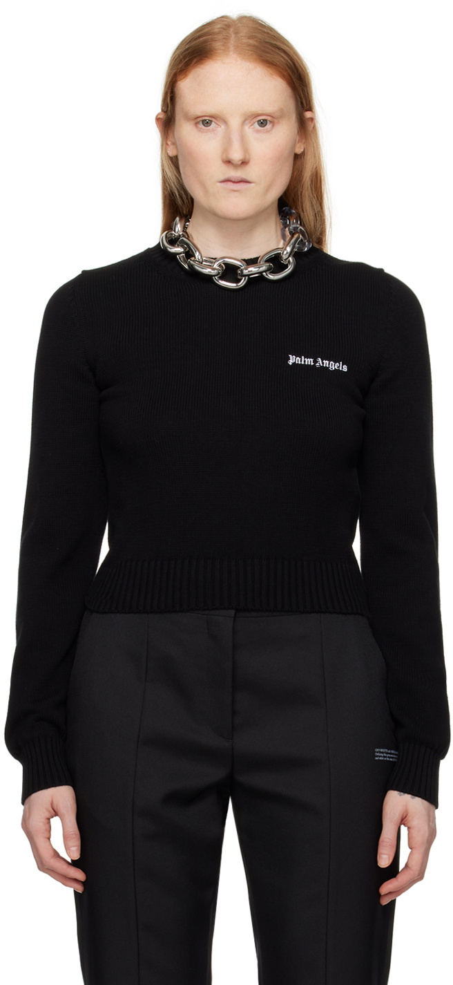 Palm Angels Black Embroidered Sweater