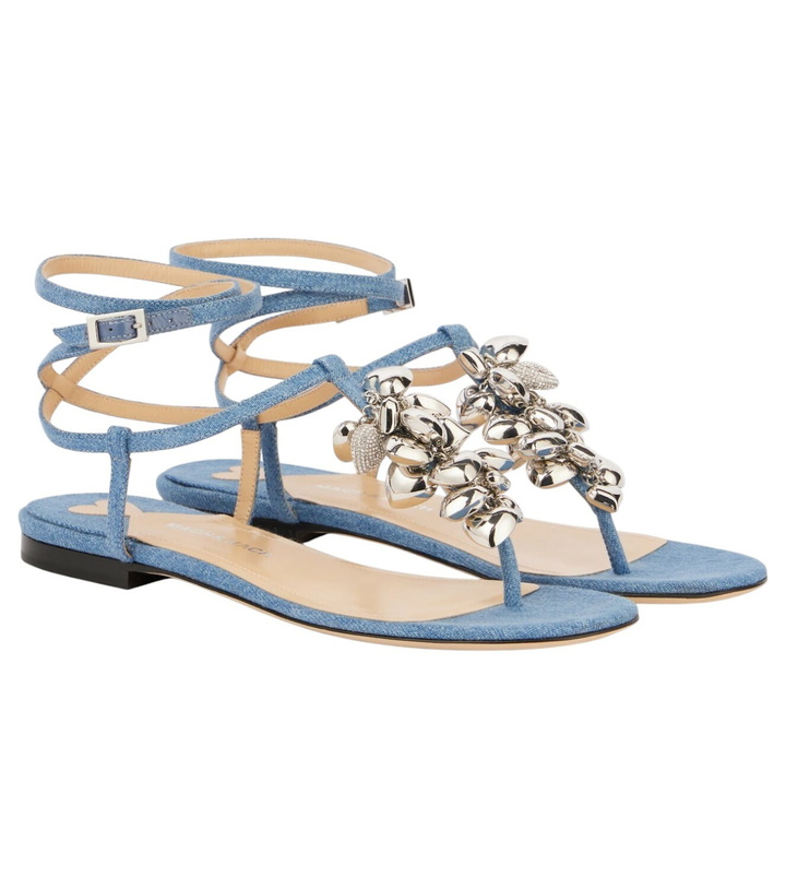 Photo: Mach & Mach Puffy Heart embellished denim thong sandals
