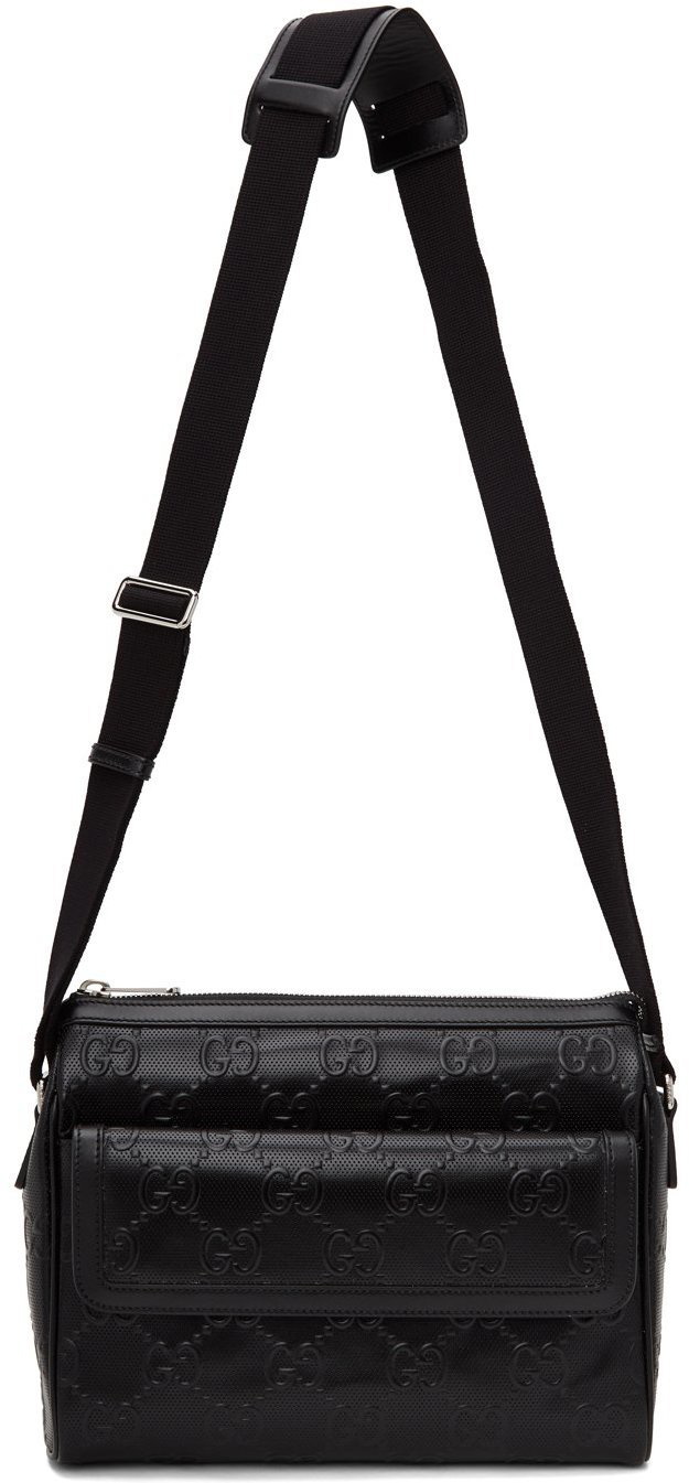 Gucci: Black GG Embossed Messenger Bag