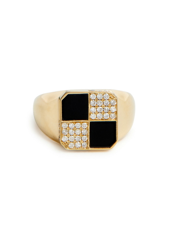 Photo: Yvonne Leon Bague Petit Damier 9kt Gold Pinky Ring Black
