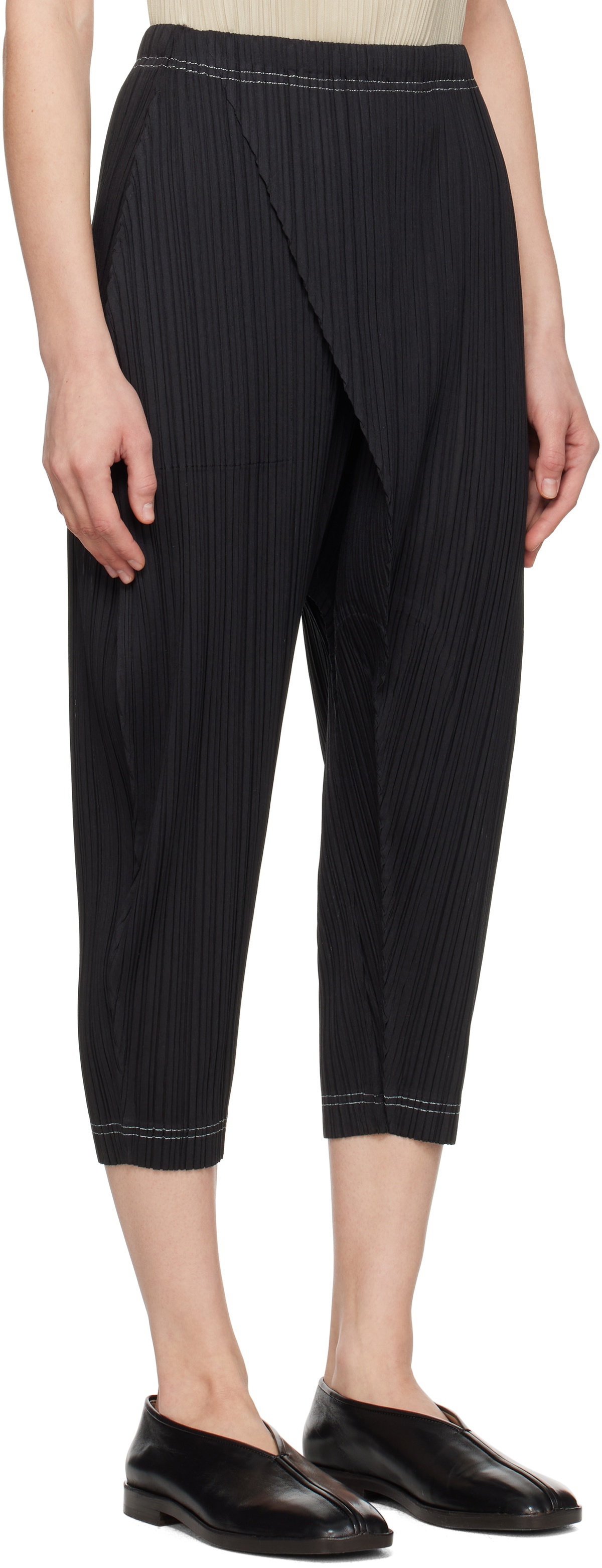 PLEATS PLEASE ISSEY MIYAKE Black Ramie Pleats Trousers Pleats