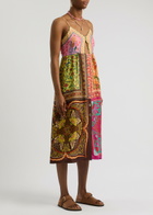 Farm Rio Mixed Scarves Printed Satin Midi Dress Multicoloured