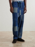 KAPITAL - Tugihagi Straight-Leg Patchwork Cotton Drawstring Trousers - Blue