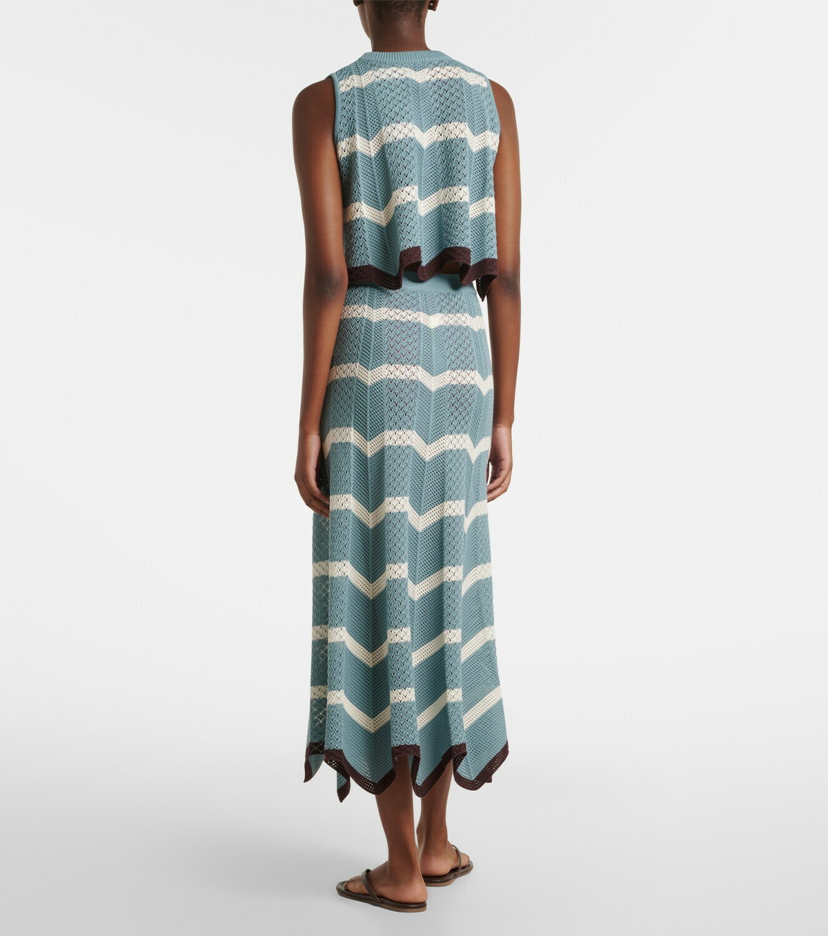 La DoubleJ Chevron crochet cotton midi skirt