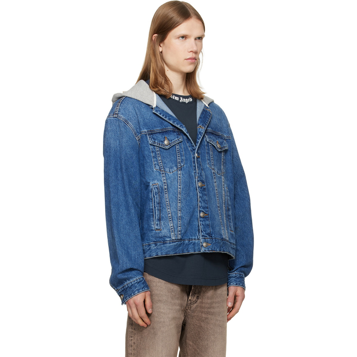 Palm Angels Blue Curved Logo Denim Jacket