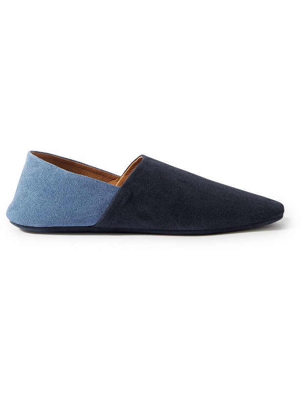 Photo: Mr P. - Collapsible-Heel Two-Tone Suede Travel Slippers - Blue
