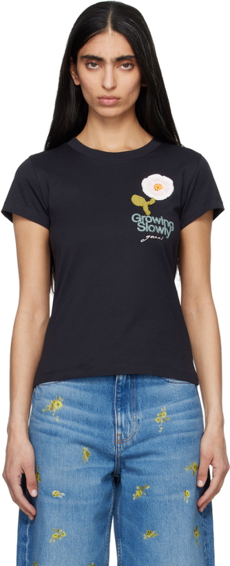 Photo: GANNI Black Baby Fit Crochet Patch T-shirt